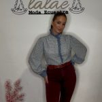 Blusa a cuadros azul celeste